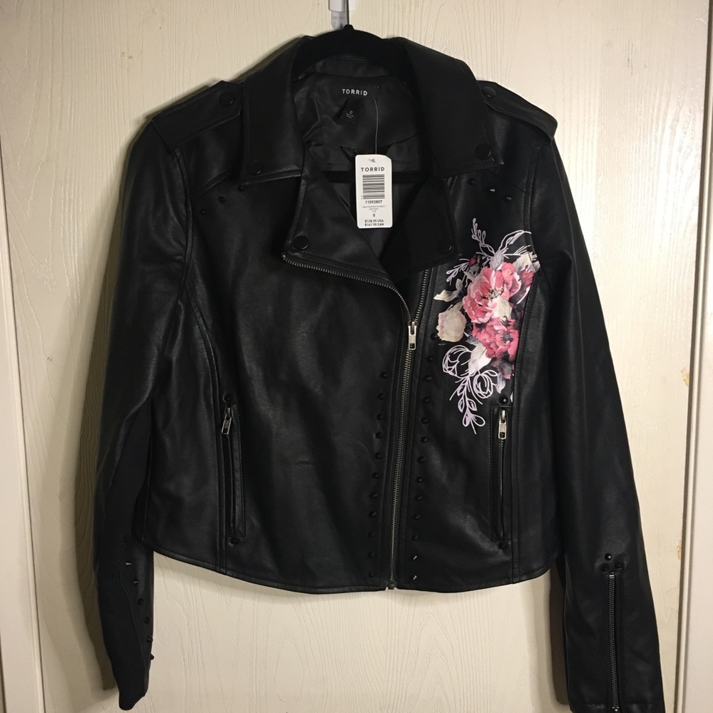 Torrid Painted Faux Leather Moto Jacket Size 0